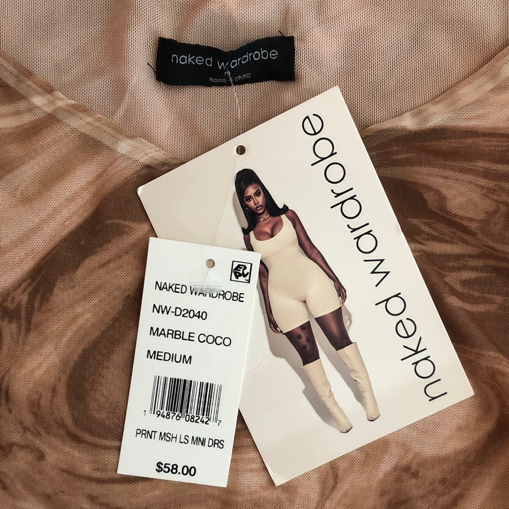 Nude Marble-Print Long Sleeve Bodycon Dress - Picture 3 of 3